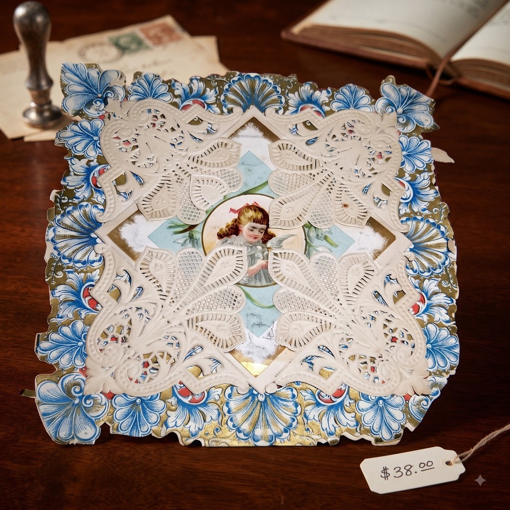 Antique 1904 Victorian Valentine Card Paper Lace Chromolithograph Ephemera